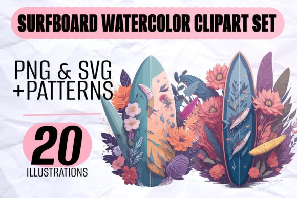 Download Watercolor Surfboard Clipart Set - Set Collection