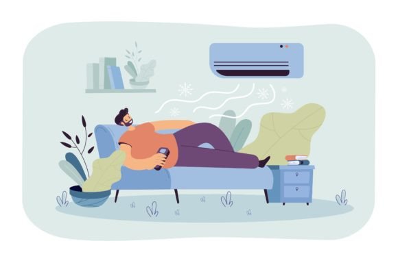 Download Man Relaxing on Couch Under Cold Air Flo - Relaxing Collection