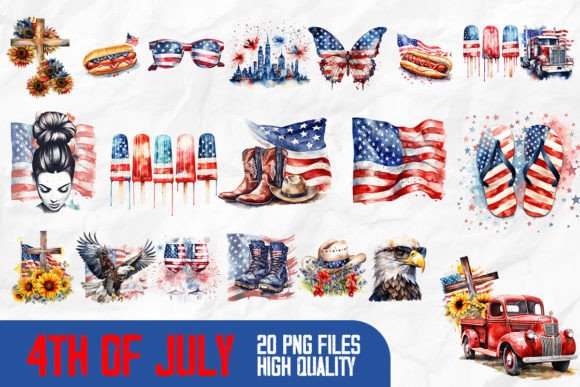 Download 4th of July Watercolor Bundle Design - Bundle design Collection