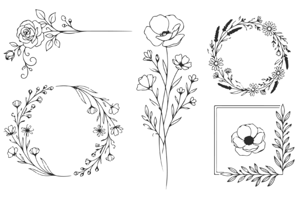 Download Set of Floral Frame and Decorative Icon - Set Collection