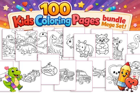 Download 100 Kids Coloring Pages Bundle Mega Set - Set Collection