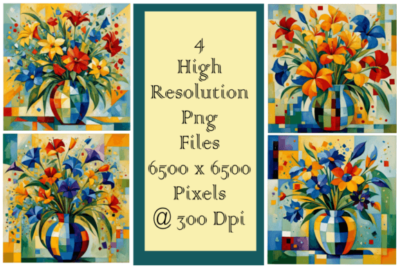 Download Abstract Flowers in a Vase Set of 4 - Set Collection