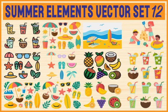 Download Summer Elements Vector Set - Set Collection